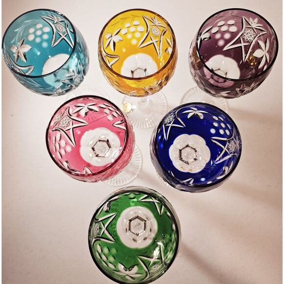 Set Of 6 Vintage JOSKA MOSEL Cut To Clear Wine Glasses New Vintage - Picture 2 of 14